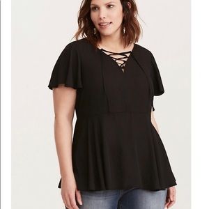 Torrid Lace Up Flutter Sleeve Blouse Top 2X